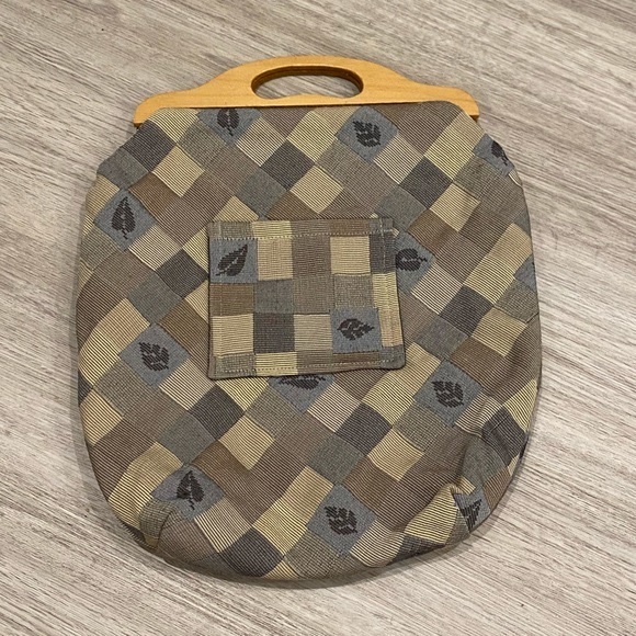 Vintage | Checkered Tote / Lunch Bag / Shoe Bag with Leaf Pattern - Picture 1 of 6